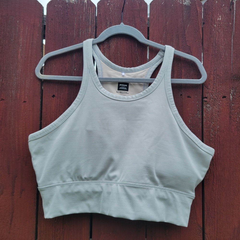 Prana Becksa Bralette Ribbed High Neck Racerback Sports Bra Light Blue XL